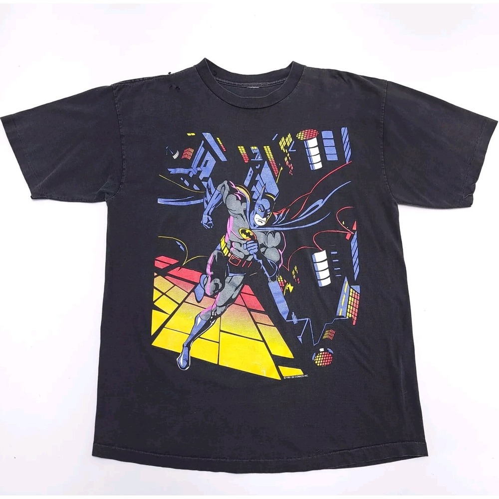 Vintage Batman 1991 DC Comics INC Black‎ Tee Shirt Graphic Print Size Large READ